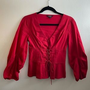 Lace Up Corset Top with Puff Sleeves